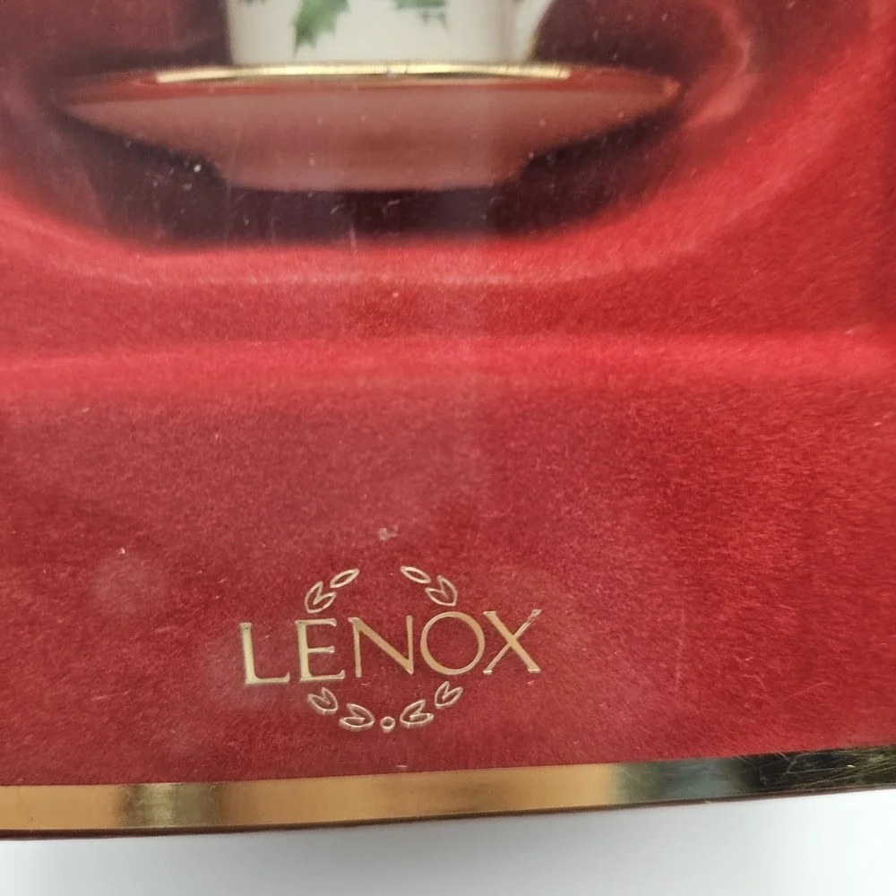 Lenox Hanging Cup & Saucer Ornament, White/Green/Red/Gold Floral Christmas